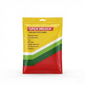 Opes Media Premium Glossy Inkjet Printable Sticker Paper, A4 Size, Self Adhesive Polyester Film, Water Resistant, 20 Sheets